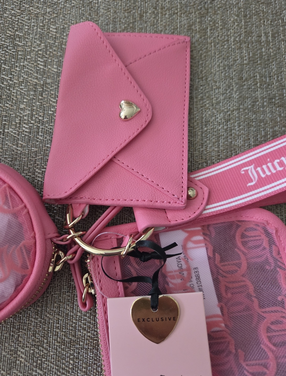 Juicy Couture Hot Pink Logo Card & Key Pouch Set - Picture 2 of 7